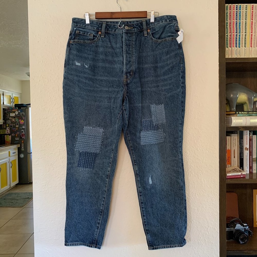 NWT Old Navy OG Straight Extra High-Rise Jeans w/ Sashiko Patchwork